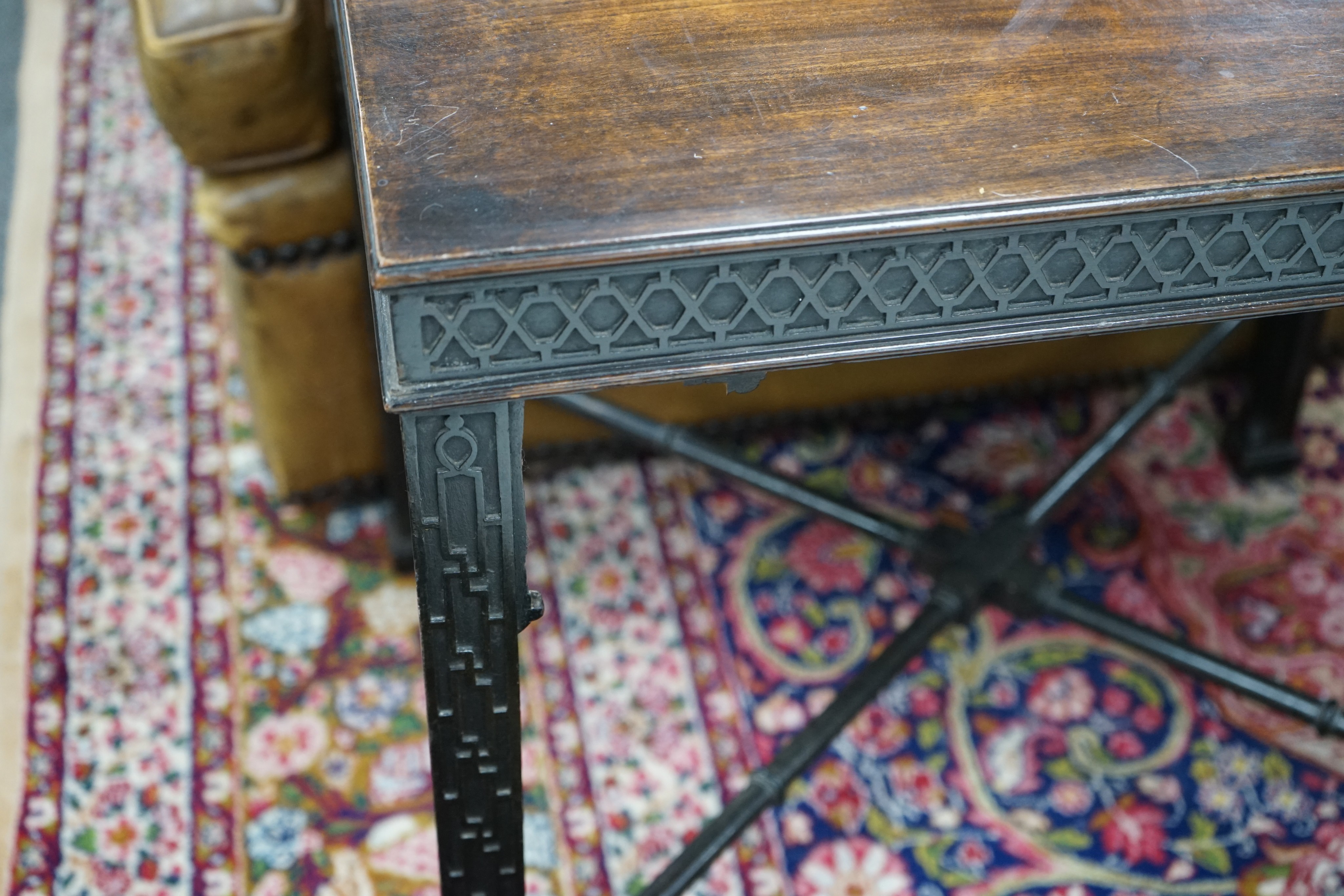 A George III and later rectangular mahogany silver table, width 70cm, depth 62cm, height 73cm
